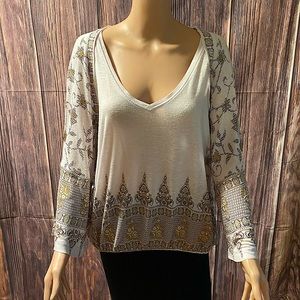 Free People size small light pale pink cream & gold boho pattern comfy blouse